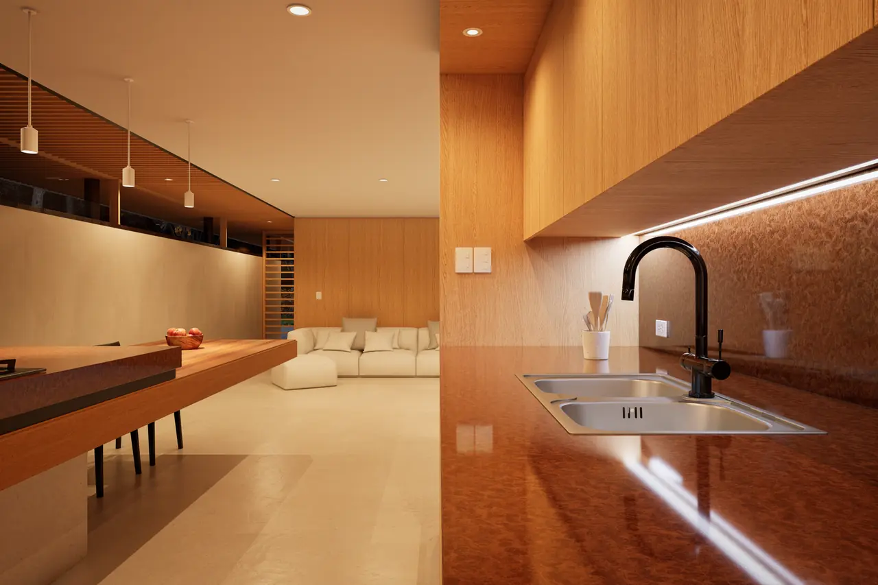Luxurious contemporary living room with wooden finishes